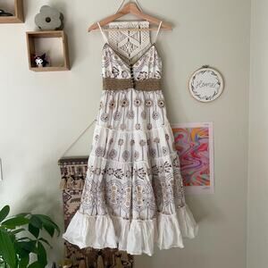 y2k boho white cotton sequin maxi dress fairy cottage siren core | size s-m